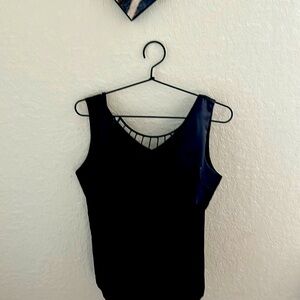 Sleeveless black (silk-like) but 100% polyester TANK TOP
